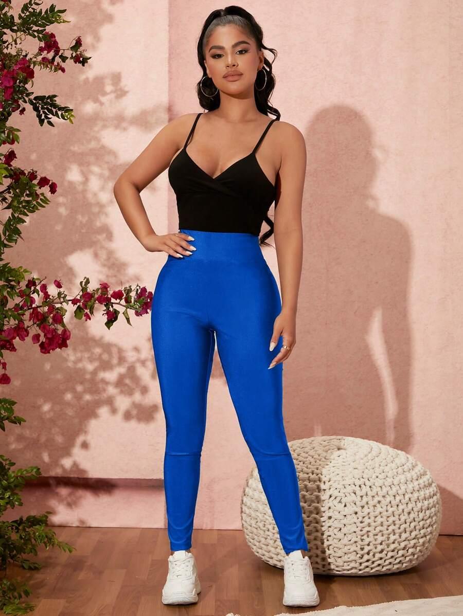 niebieskie legginsy wysoki stan
