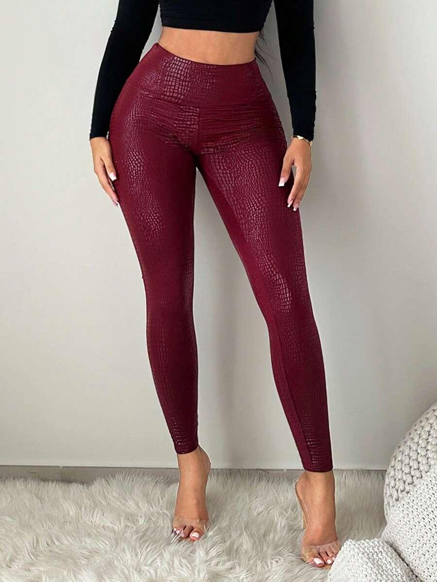 czerwone legginsy imitacja skóry