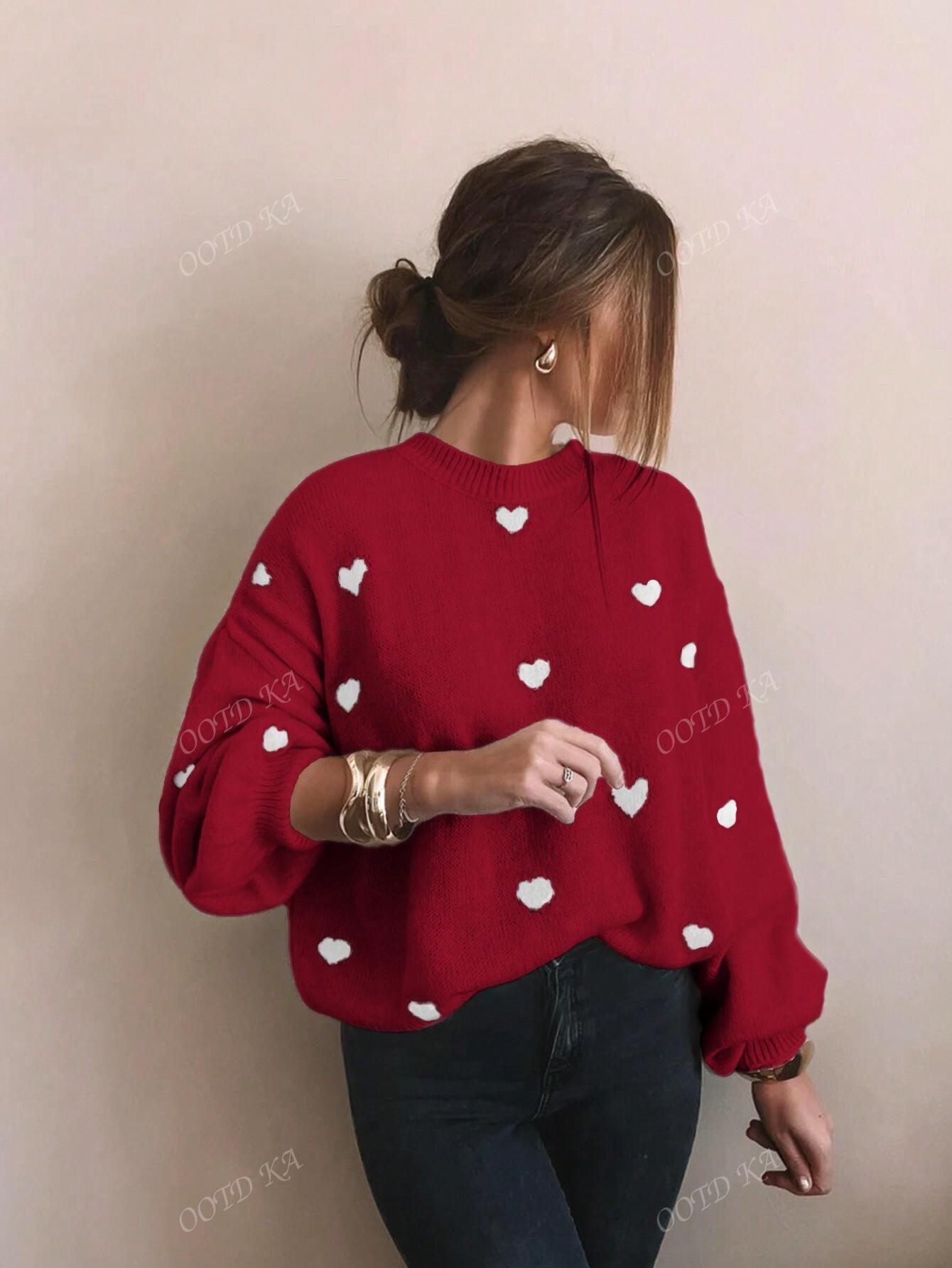 CZERWONY SWETER WZÓR SERCA