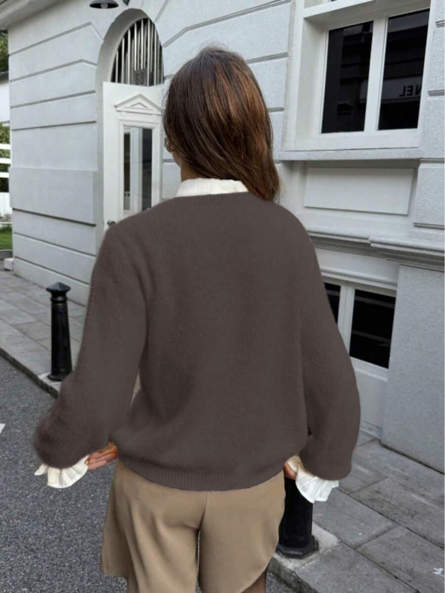 brązowy dzianinowy sweter guziki 