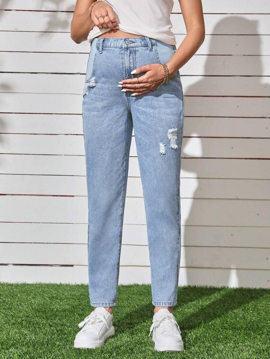 NIEBIESKIE SPODNIE MOM JEANS PRZETARCIA