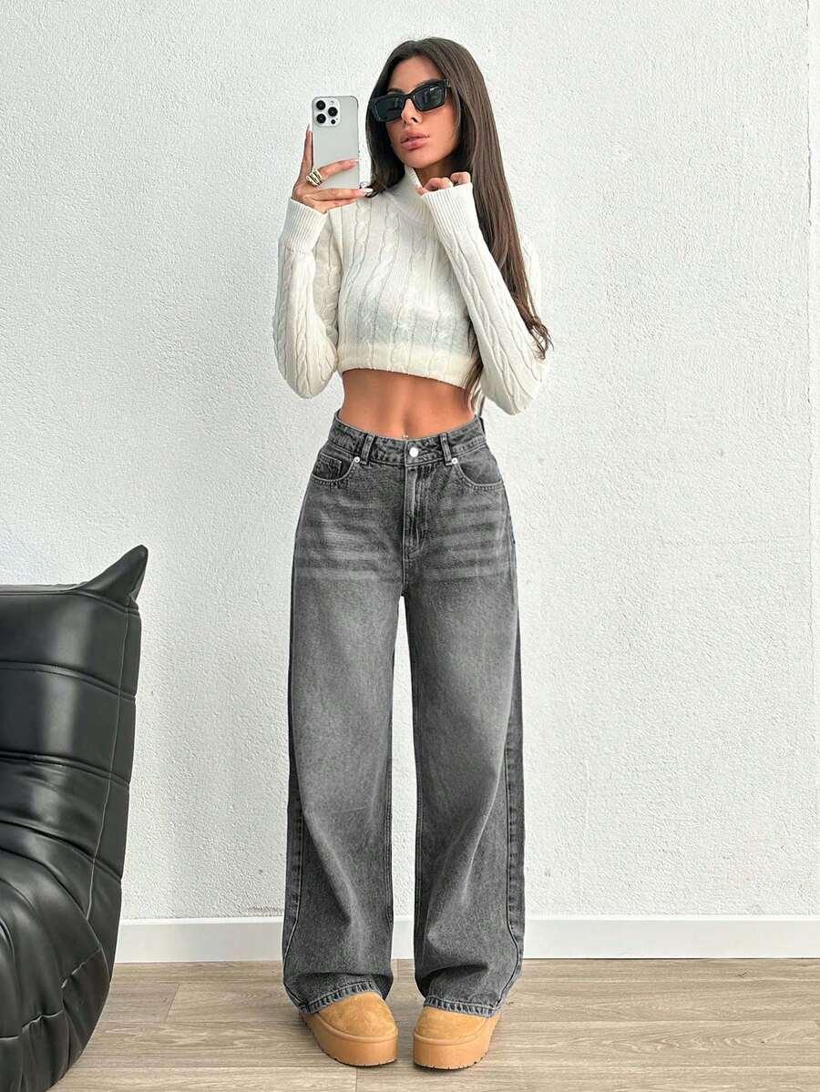 SZARE SPODNIE JEANSY
