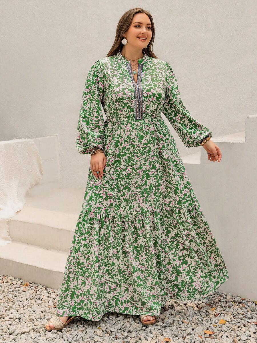 MAXI SUKIENKA V-NECK KWIATY