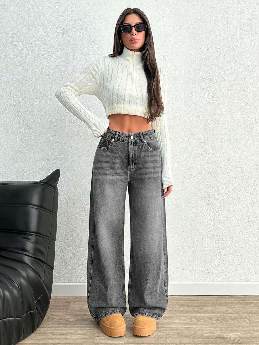 SZARE SPODNIE JEANSY