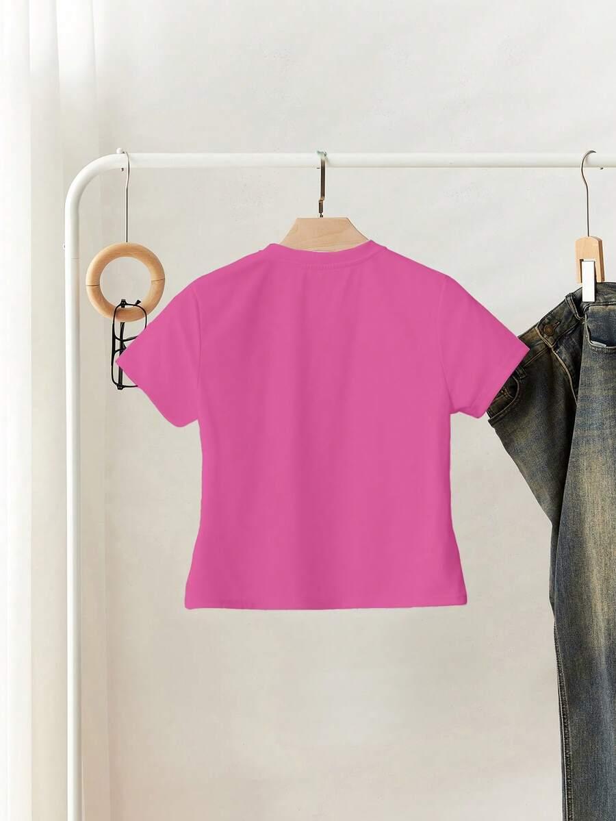 różowy t-shirt okrągły dekolt
