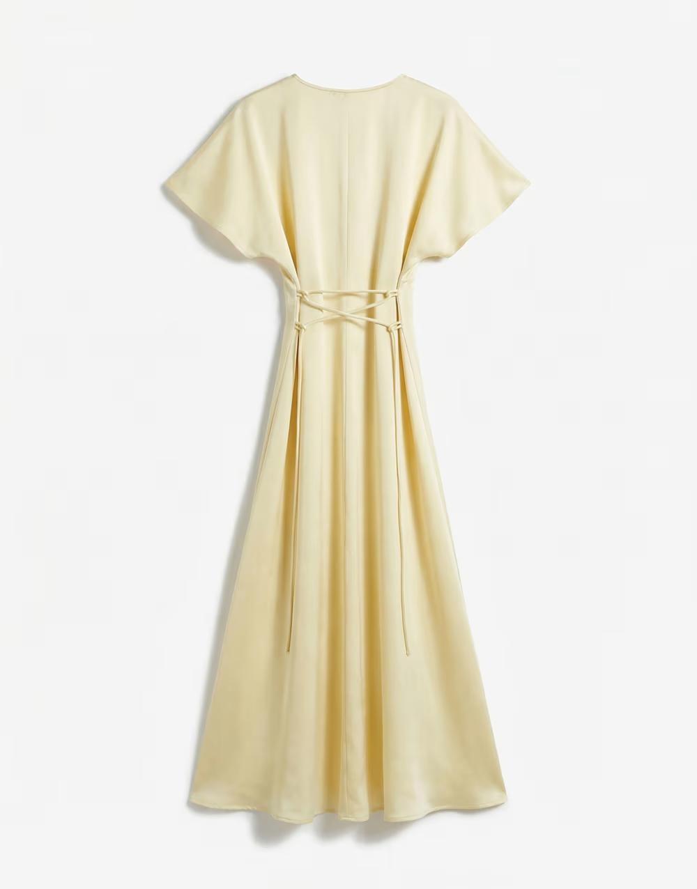 SATYNOWA MAXI SUKIENKA V-NECK
