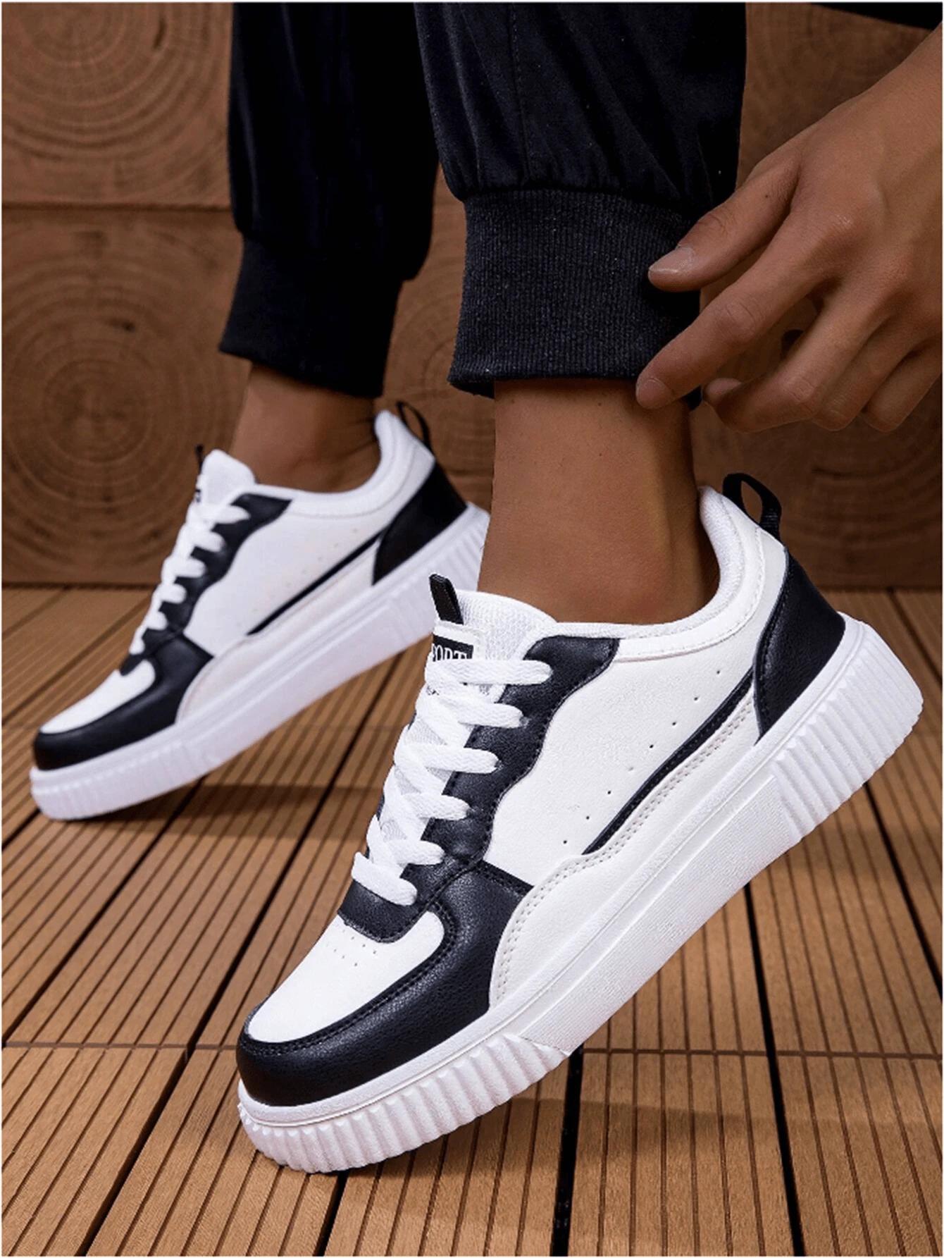 sznurowane buty sportowe kontrast imitacja skóry