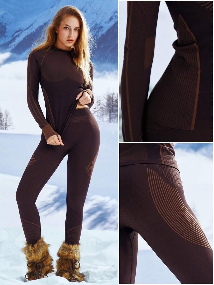 brązowy komplet legginsy bluzka