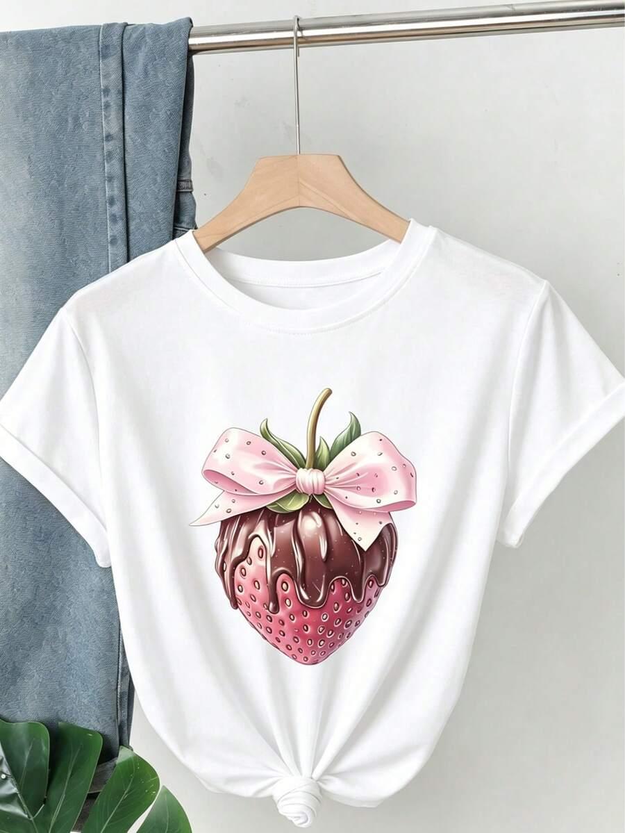 t-shirt okrągły dekolt nadruk