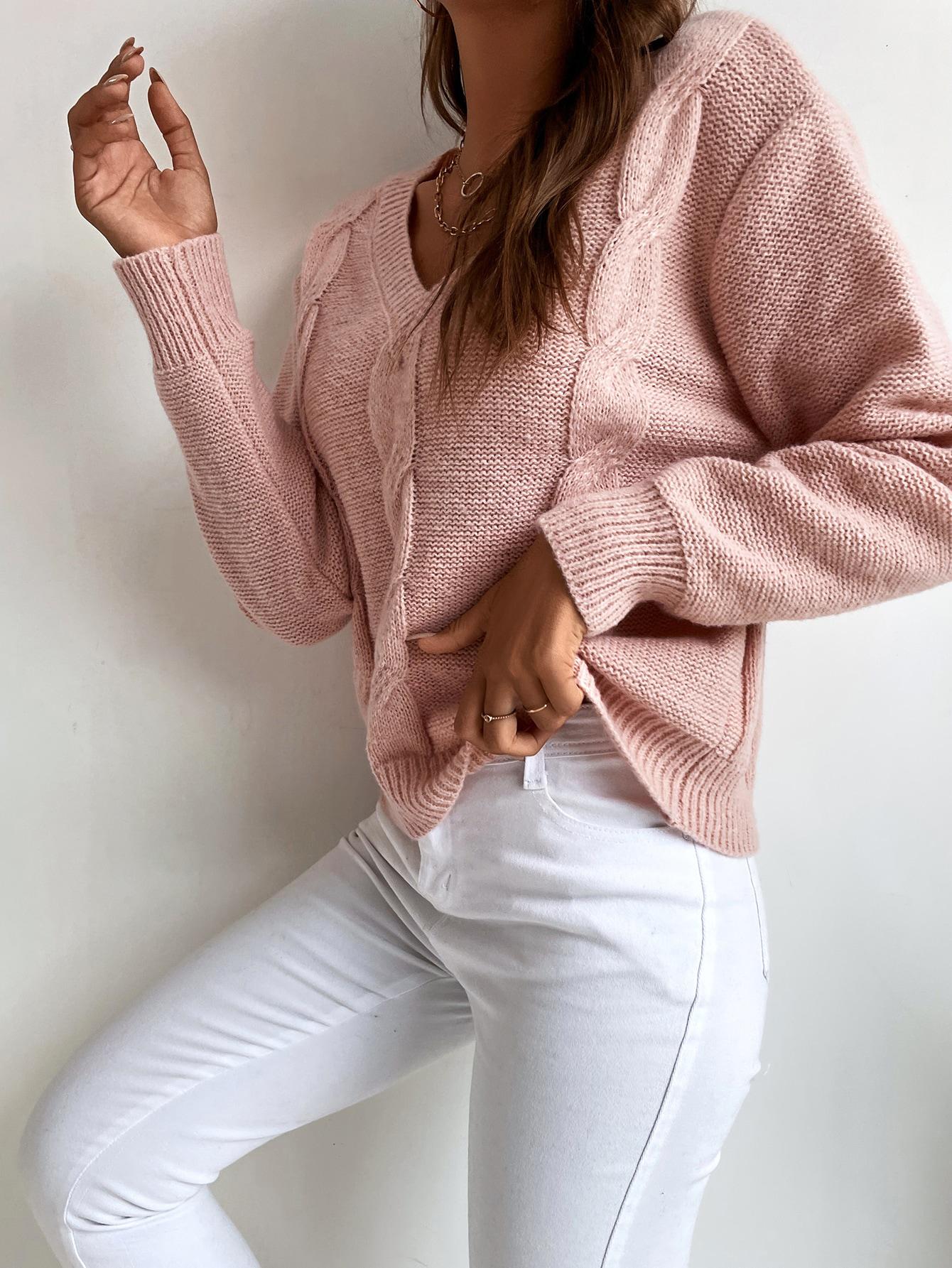 RÓŻOWY SWETER V NECK 