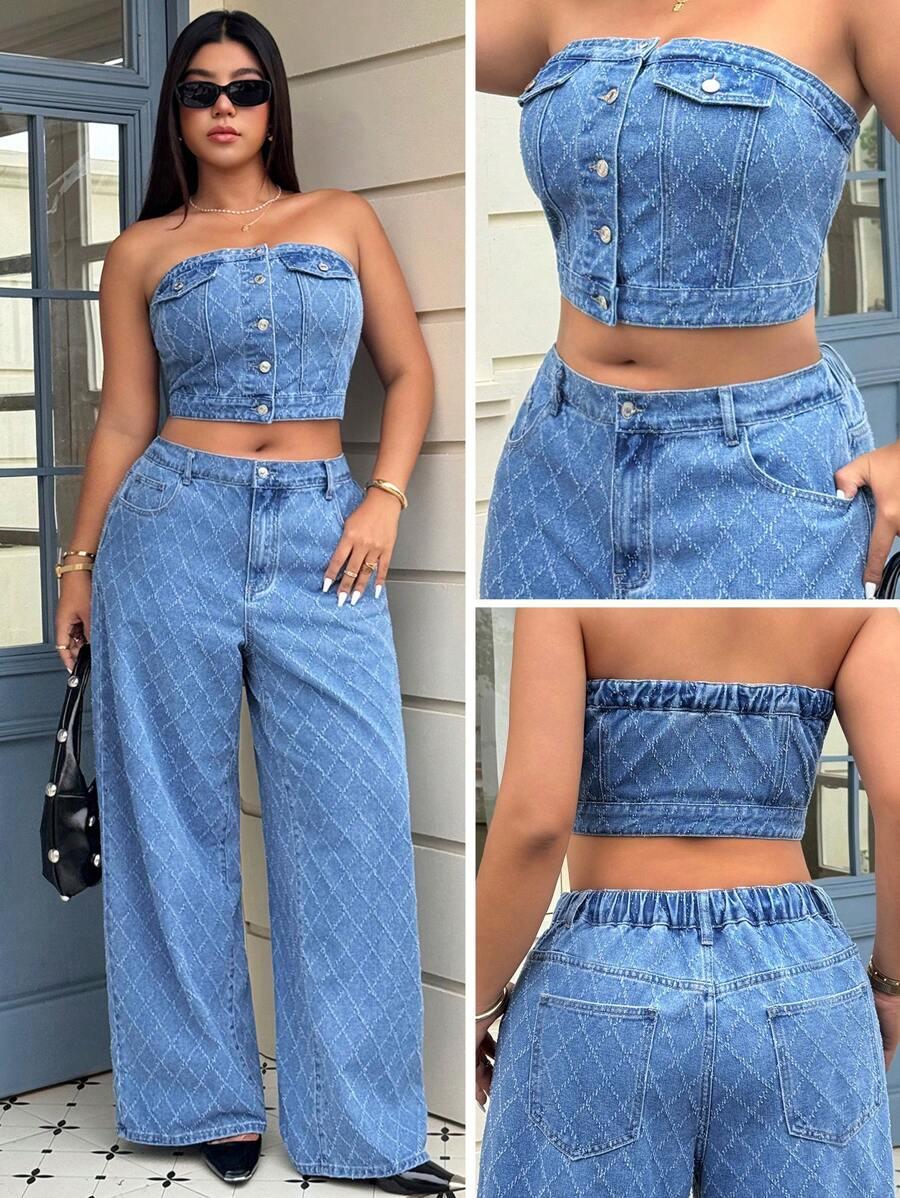 niebieski jeansowy top