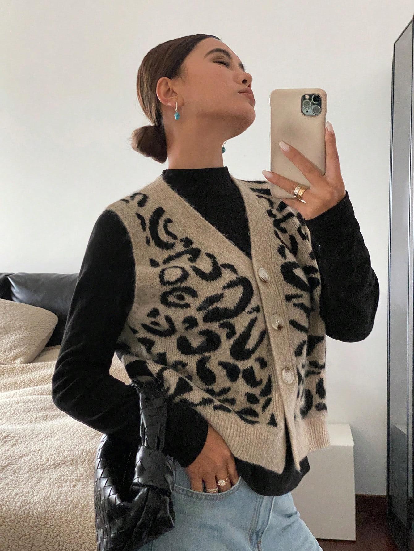 DZIANINOWA KAMIZELKA LEOPARD PRINT
