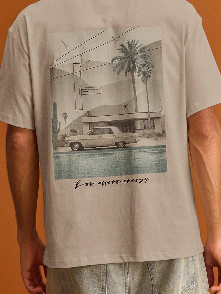 beżowy t-shirt nadruk