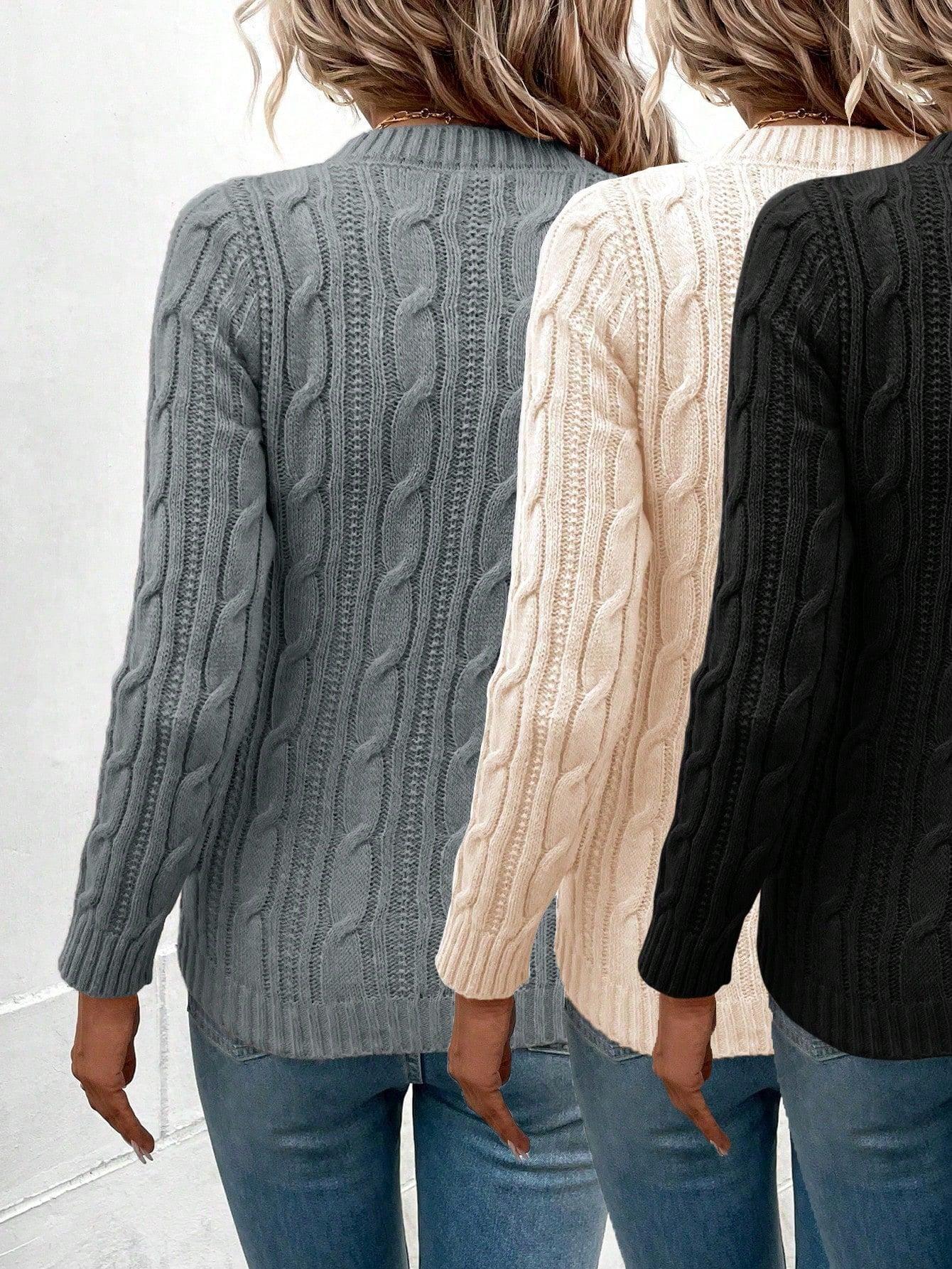 dzianinowy sweter z okrągłym dekoltem struktura 3-pack