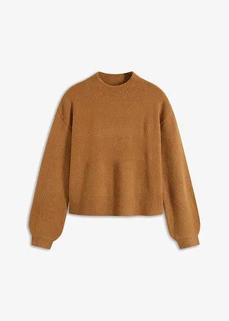 brązowy sweter okrągły dekolt 