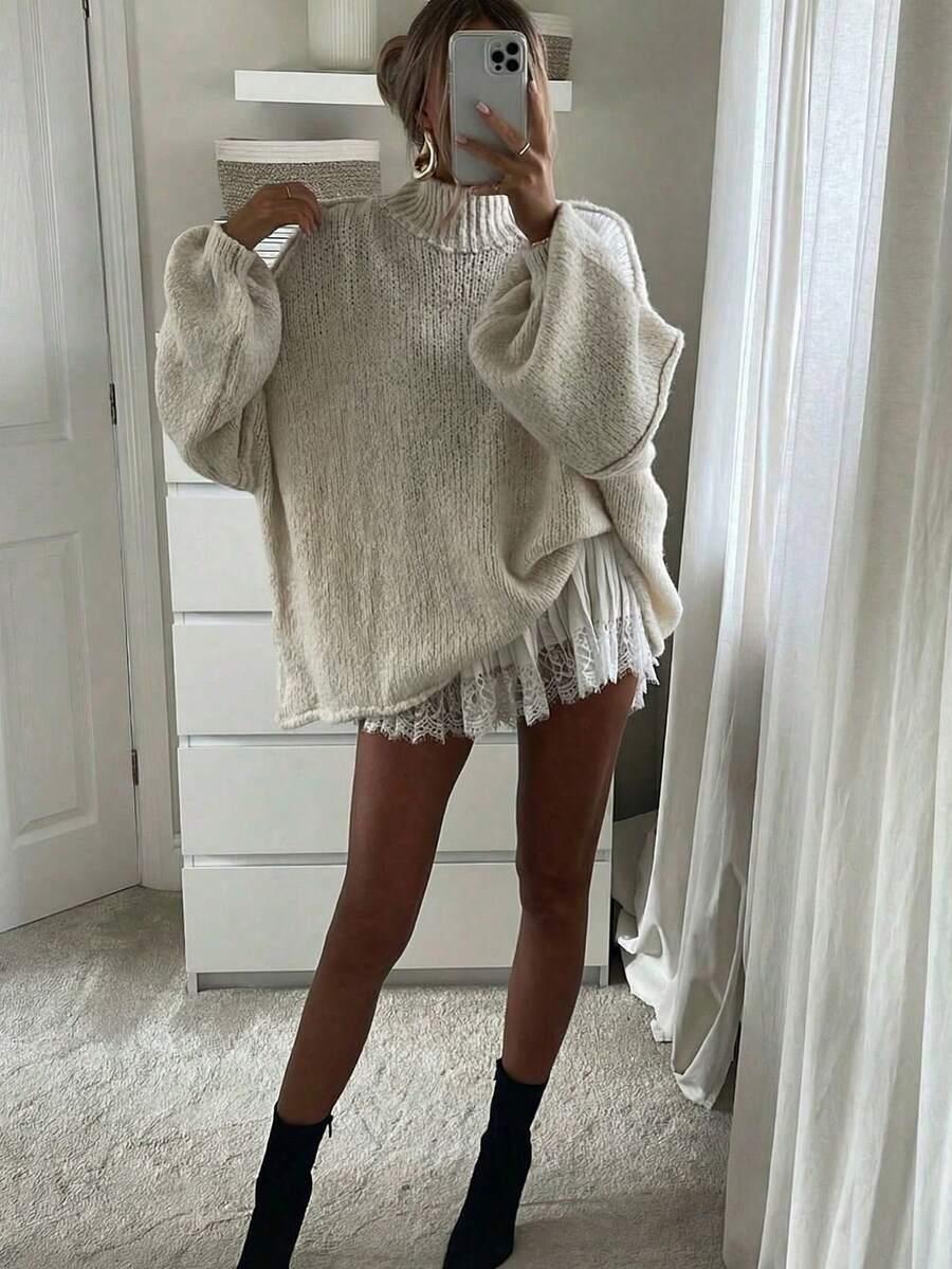 BEŻOWY SWETER DŁUGI RĘKAW