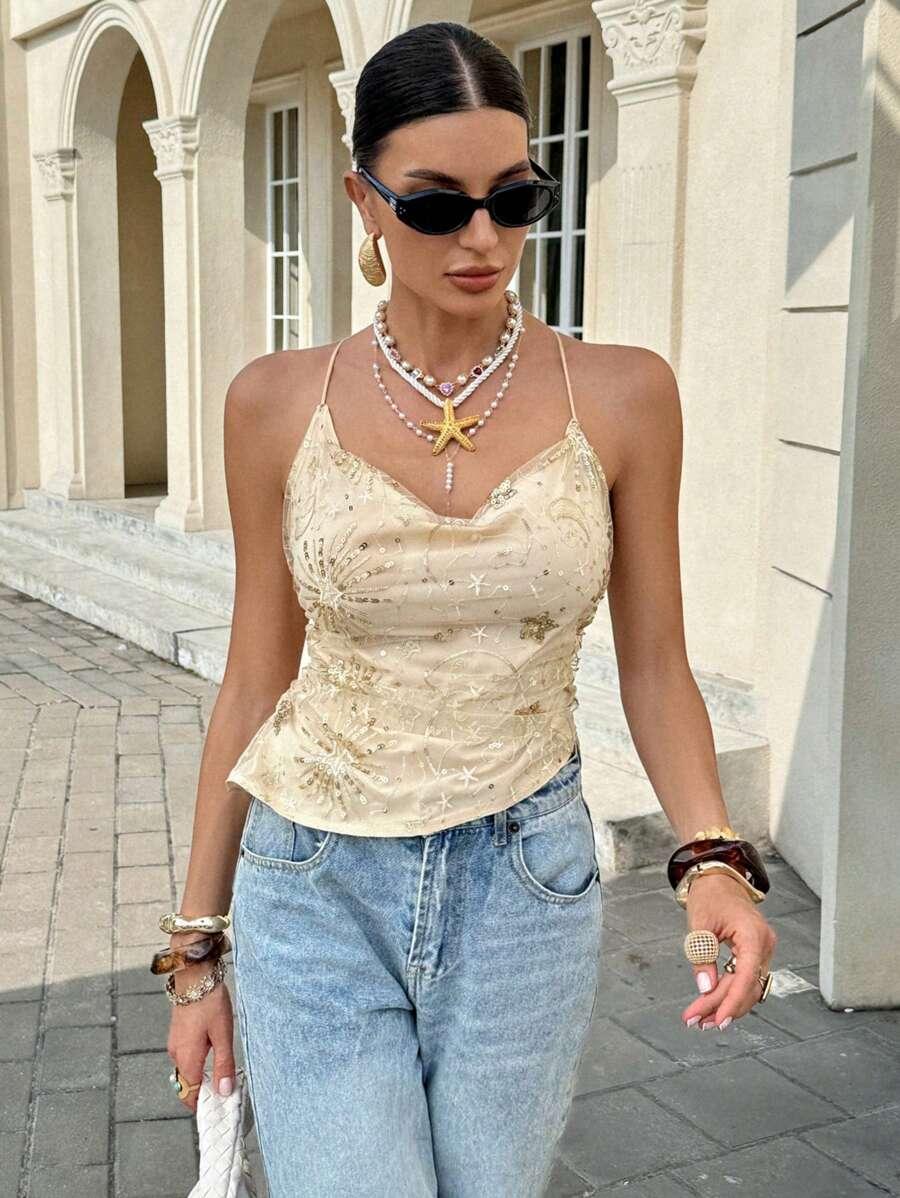beżowy top cekiny