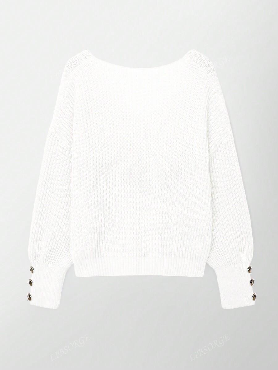 BIAŁY SWETER V-NECK