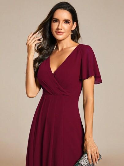 bordowa sukienka v-neck 