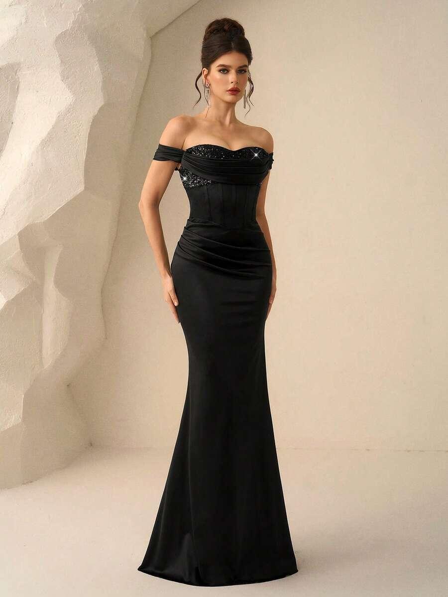 czarna maxi sukienka cekiny 