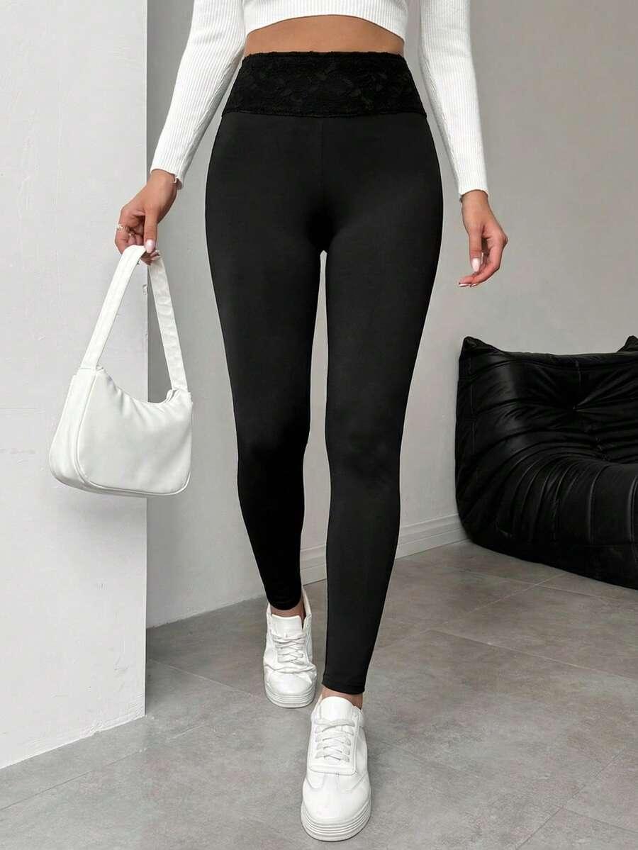 CZARNE LEGGINSY koronka
