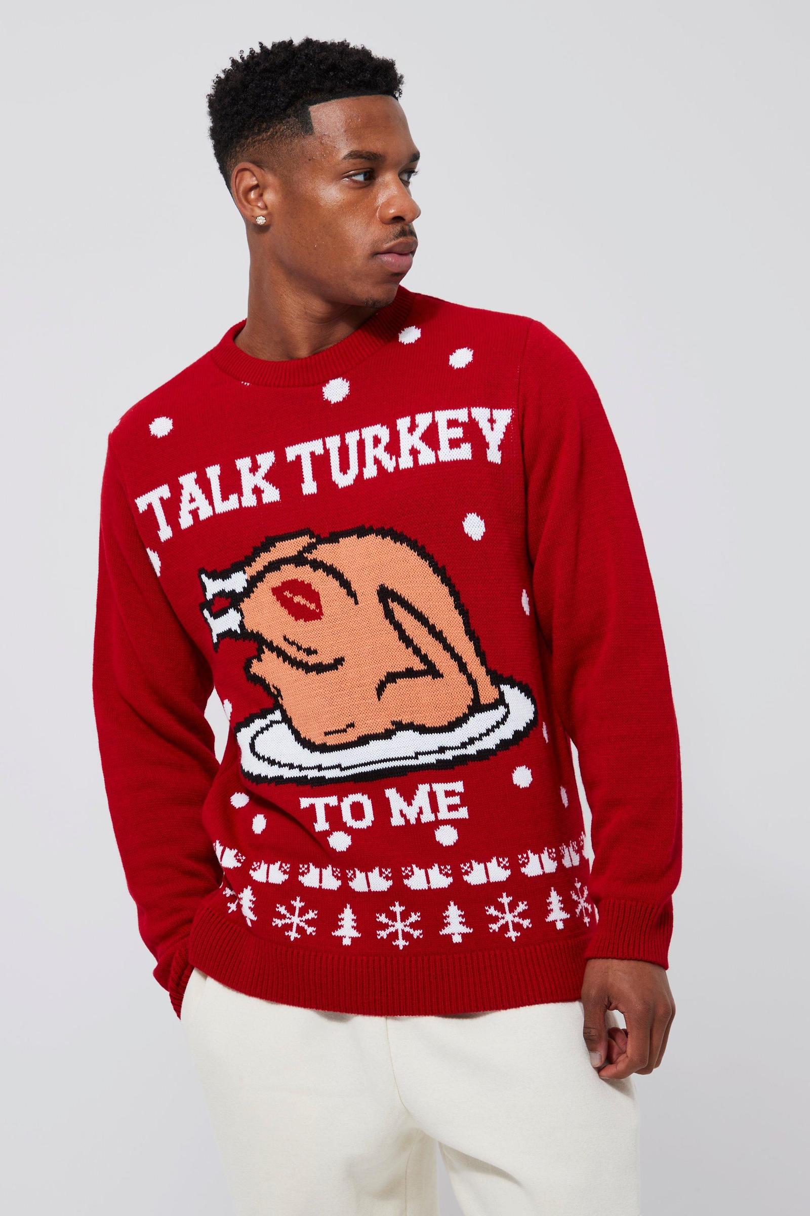 czerwony dzianinowy sweter wzór