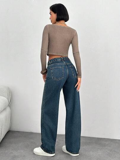 GRANATOWE SPODNIE JEANS 