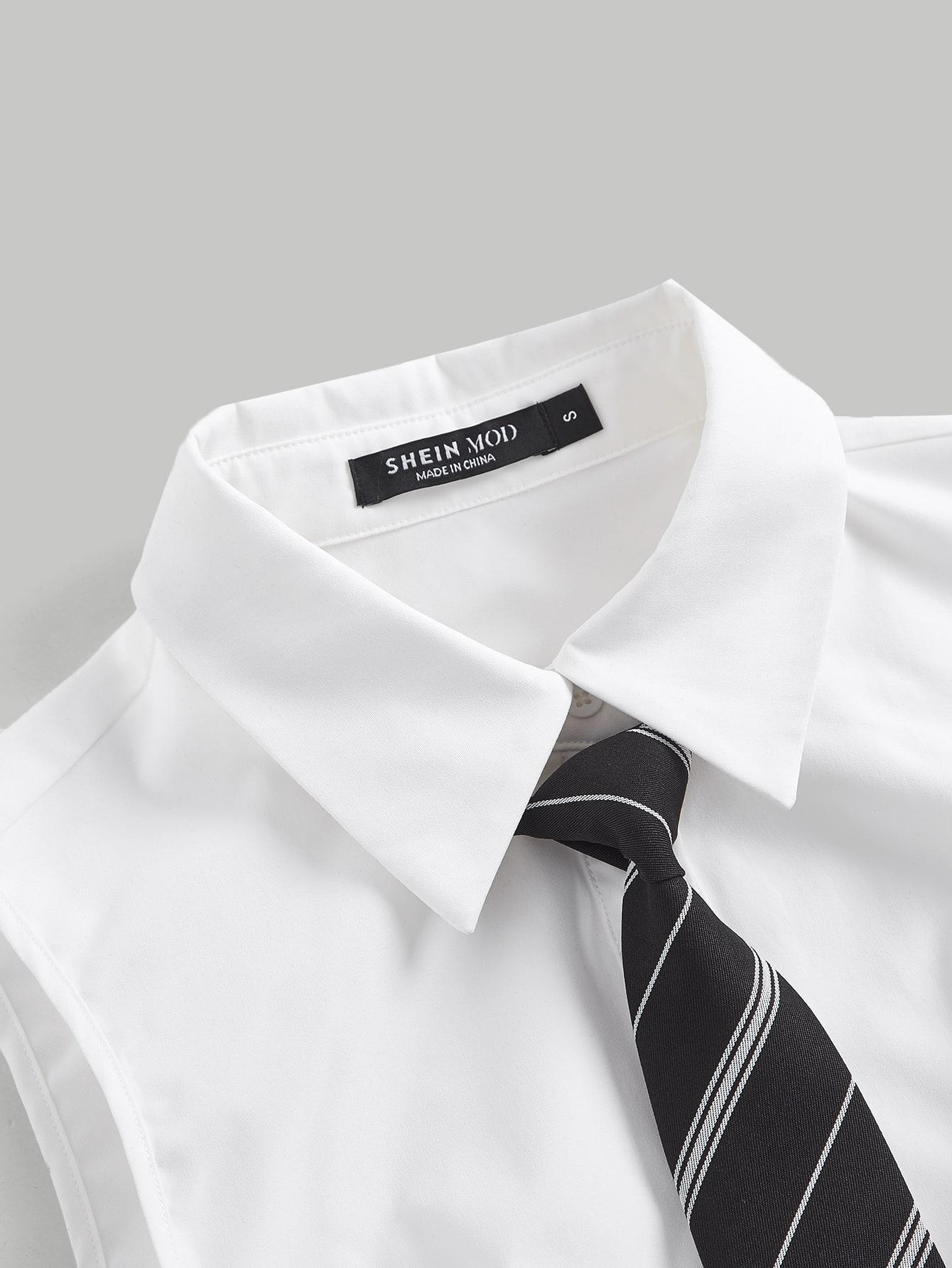 koszulowy biały top gorset krawat komplet