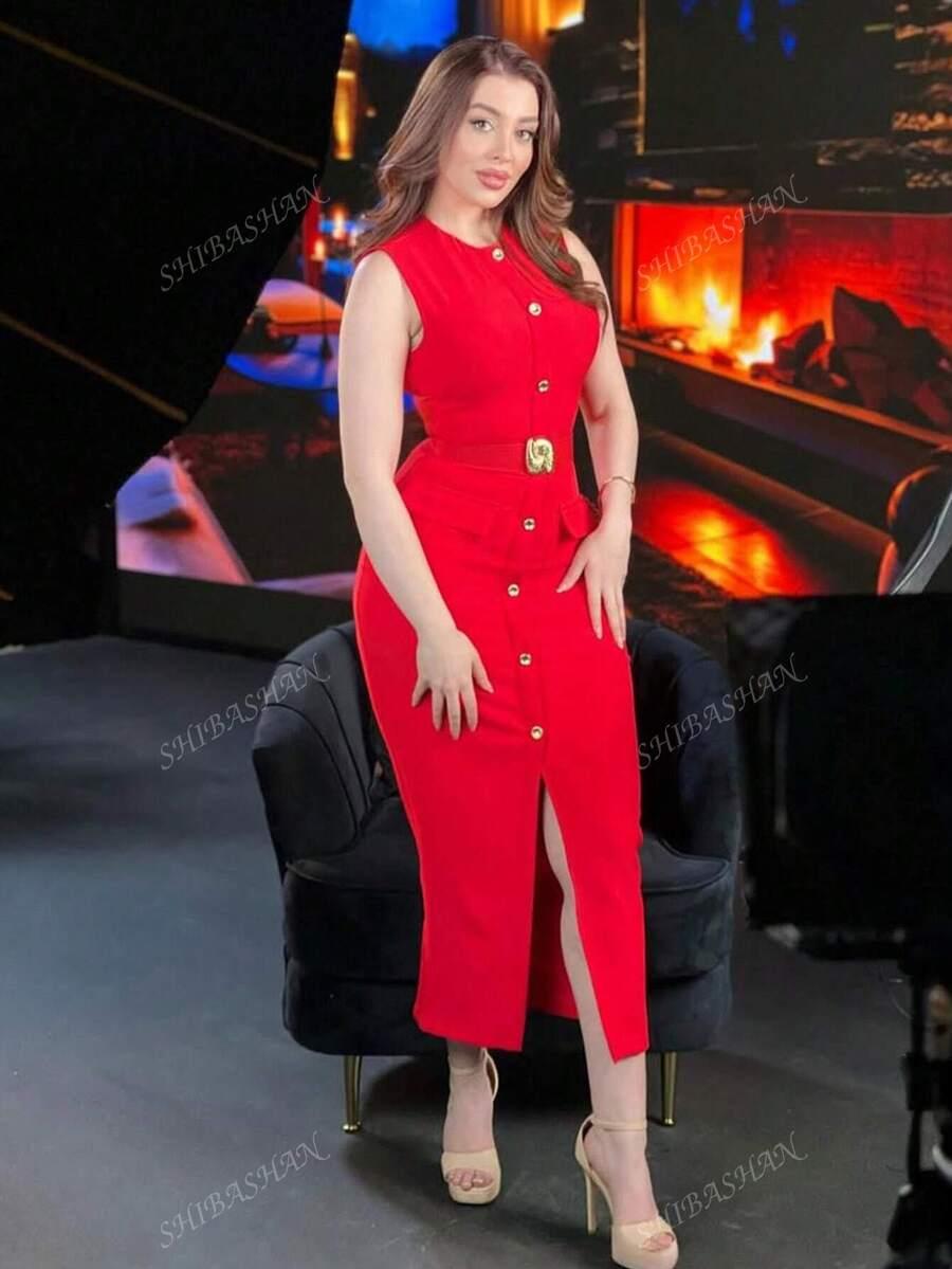 CZERWONA SUKIENKA BEZ RĘKAWÓW