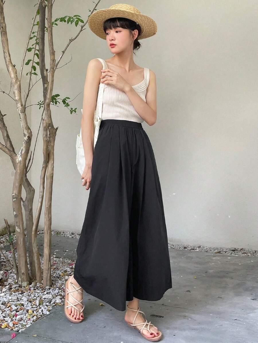 CZARNE SPODNIE SZEROKA NOGAWKA