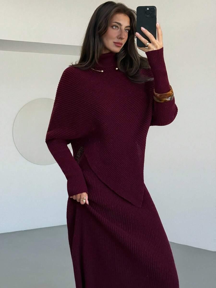 FIOLETOWY KOMPLET SWETER SPÓDNICA