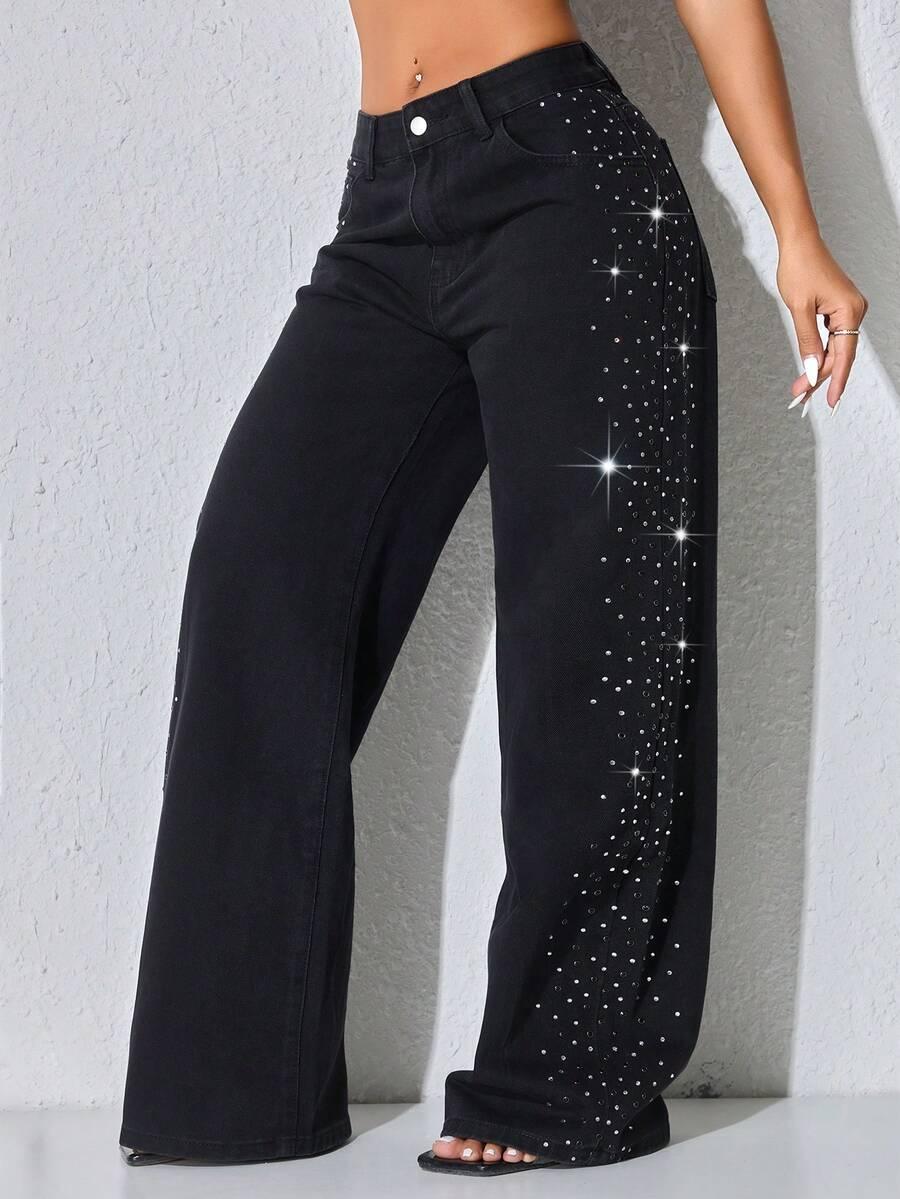 czarne spodnie jeans zdobienie