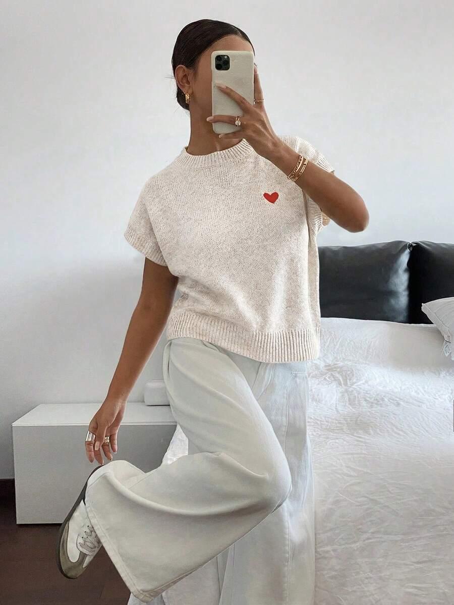 sweter krótki rękaw serce