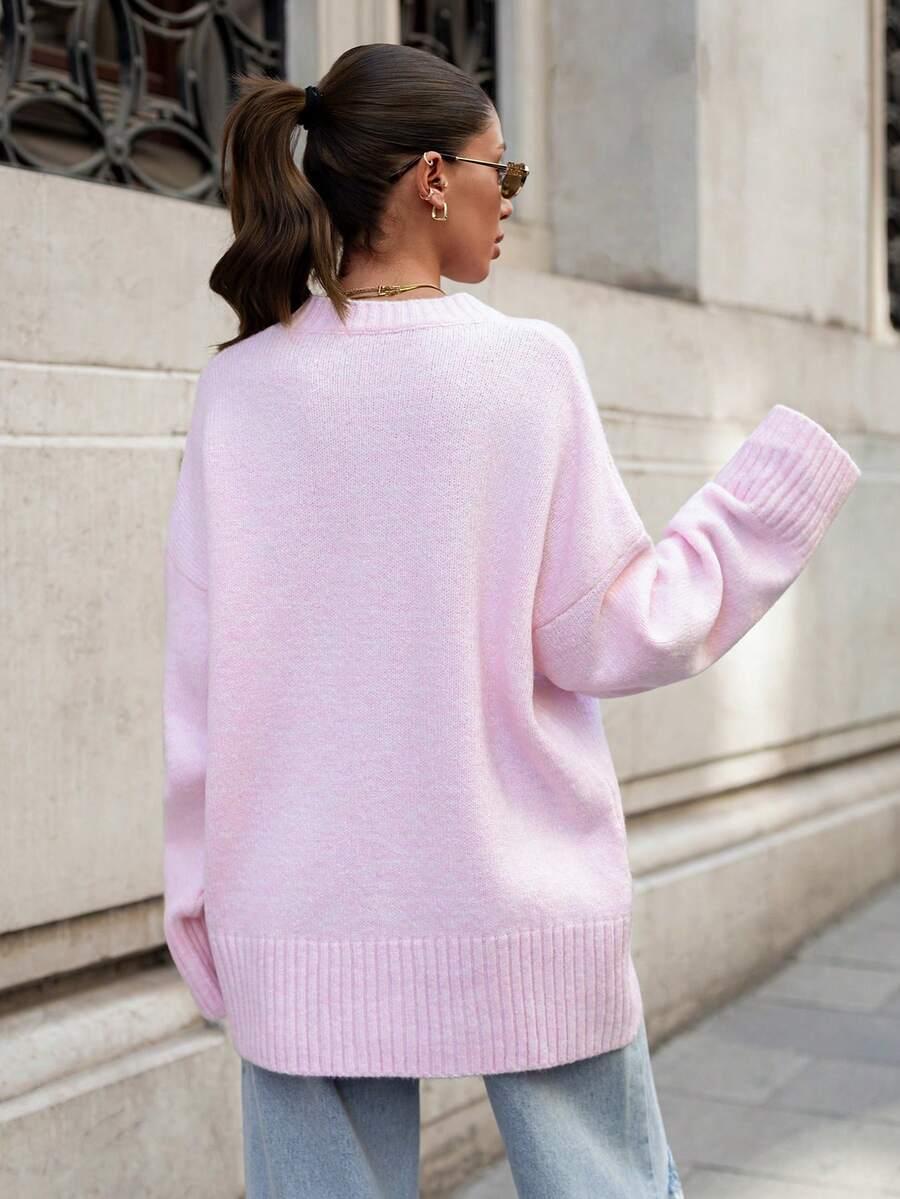 RÓŻOWY DZIANINOWY SWETER 