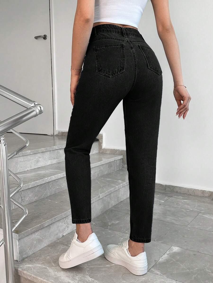 CZARNE SPODNIE JEANS POŁYSK 