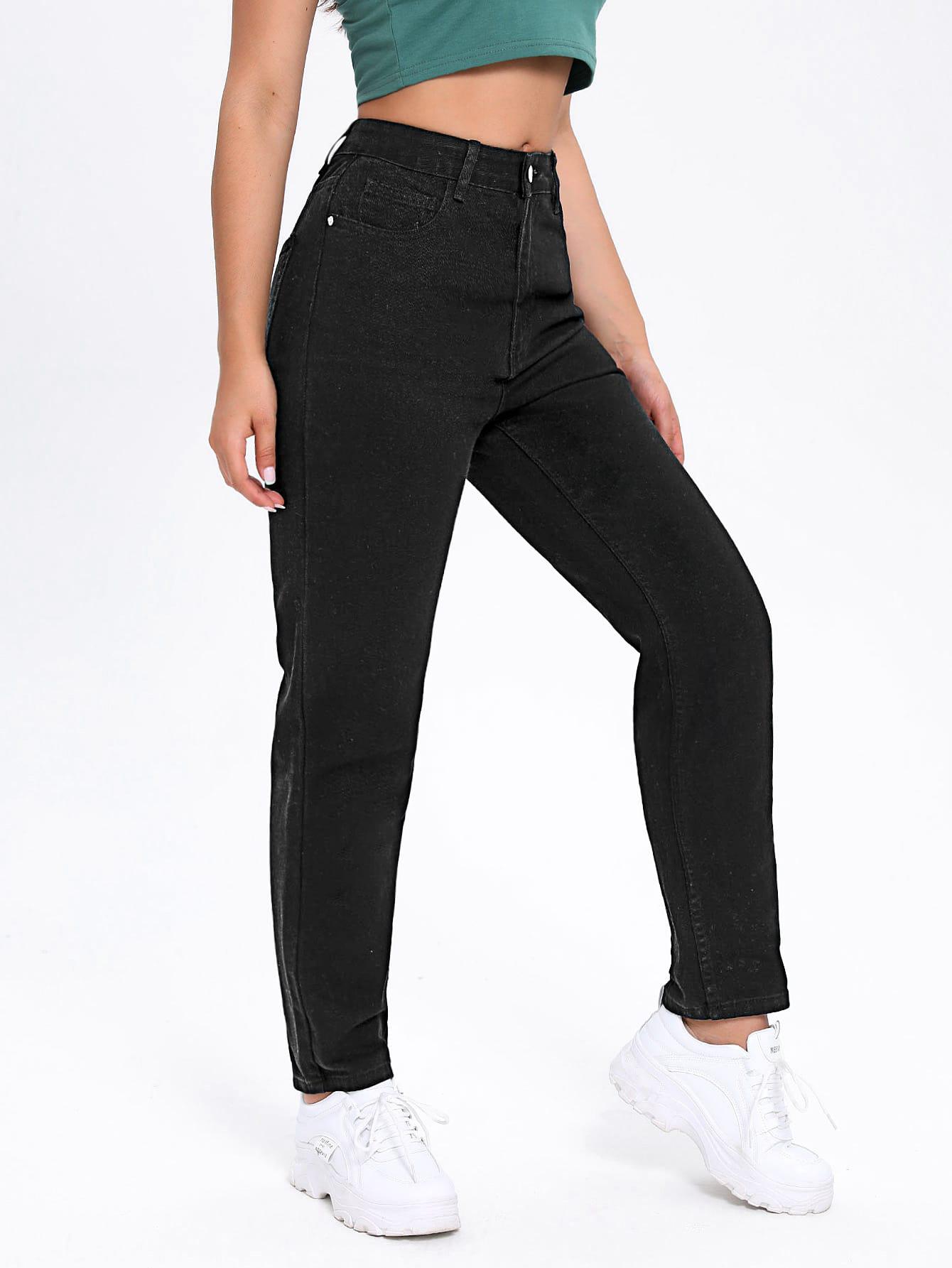 CZARNE SPODNIE MOM JEANS KIESZENIE