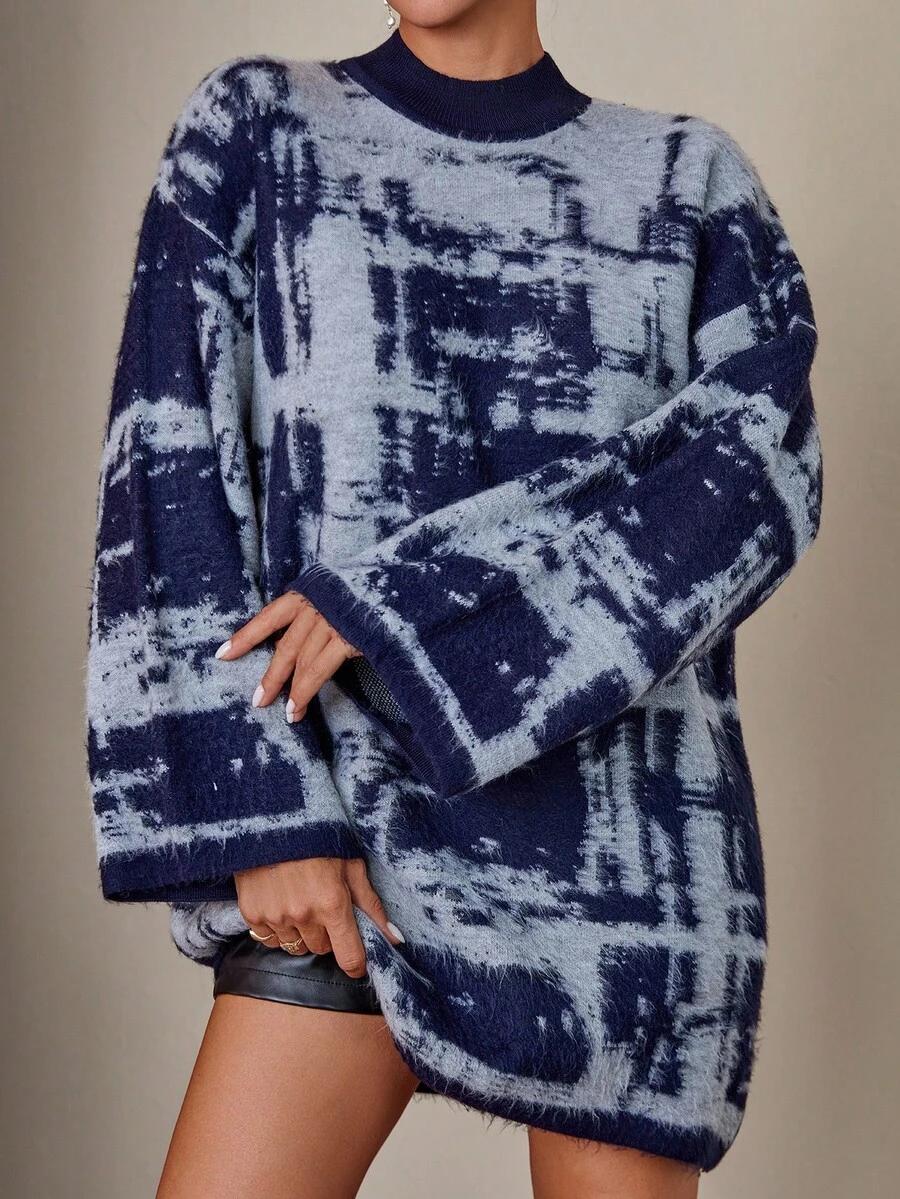 sweter wzór stójka oversize