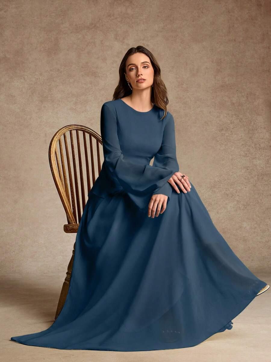 NIEBIESKA MAXI SUKIENKA Z DŁUGIM RĘKAWEM