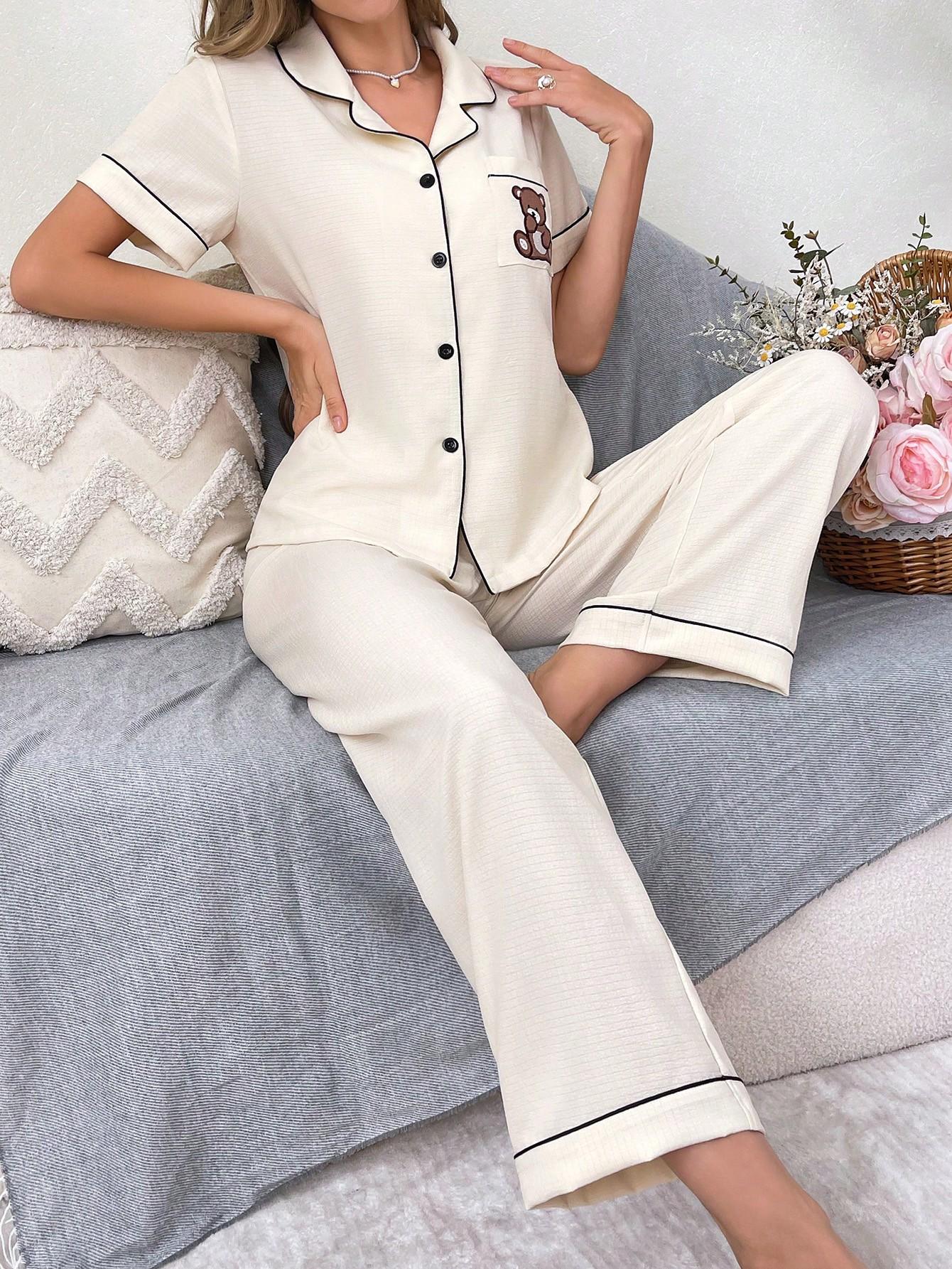 kremowa piżama komplet koszula spodnie