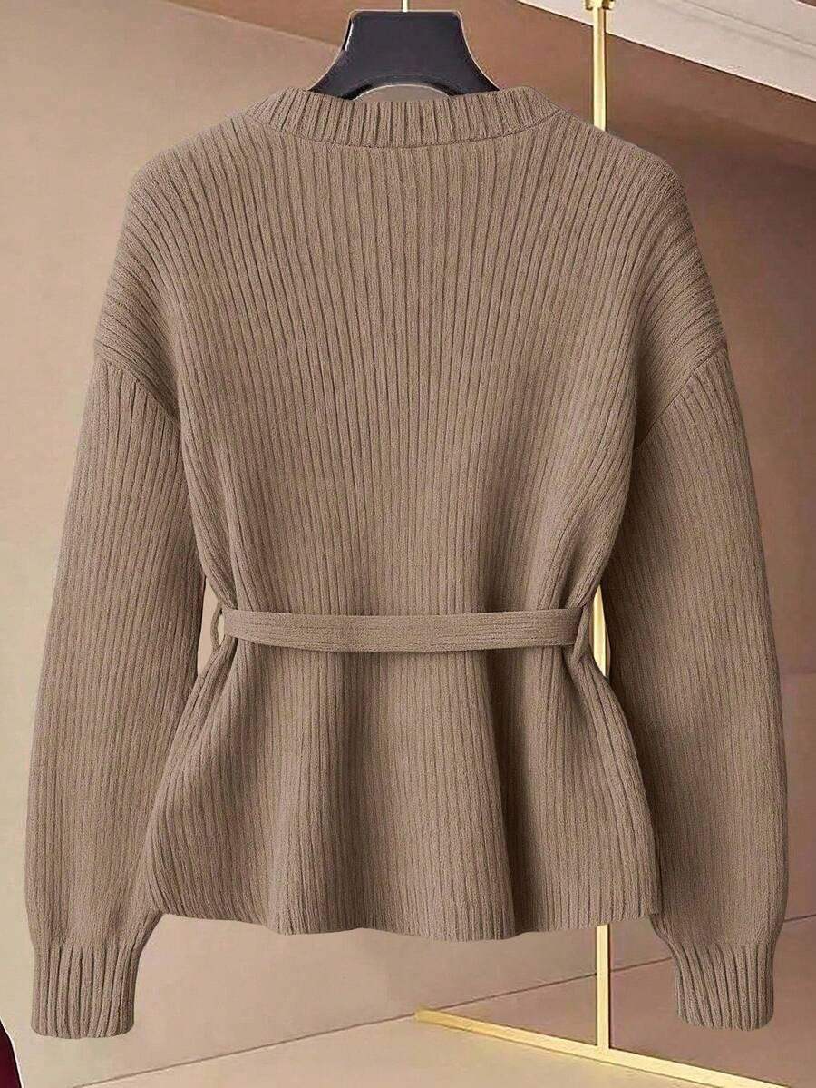 BRĄZOWY SWETER WIĄZANIE