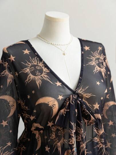 czarna bluzka print