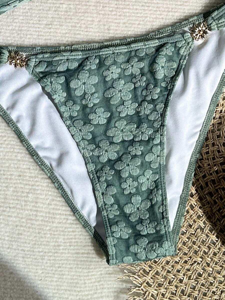 ZIELONY KOMPLET BIKINI WZÓR KWIATY