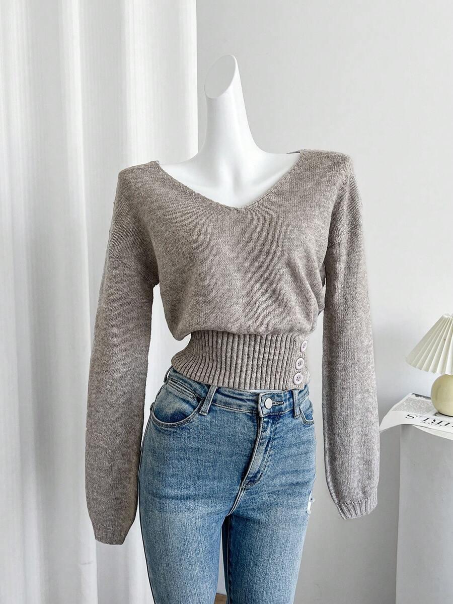 SWETER V-NECK DŁUGI RĘKAW