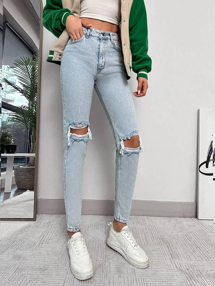 NIEBIESKIE SPODNIE JEANS PRZETARCIA 