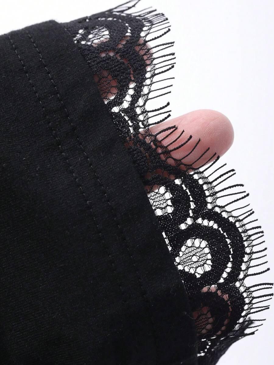 CZARNY T-SHIRT KORONKA 
