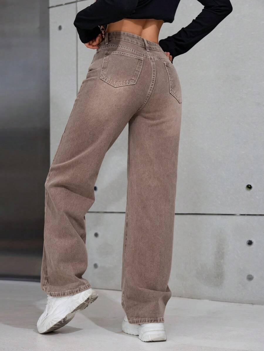 BRĄZOWE SPODNIE JEANS