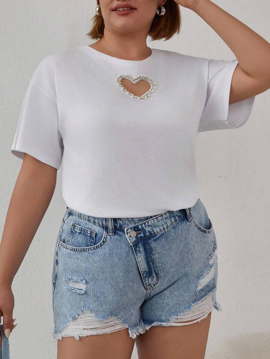 biały t-shirt wycięcie serce 