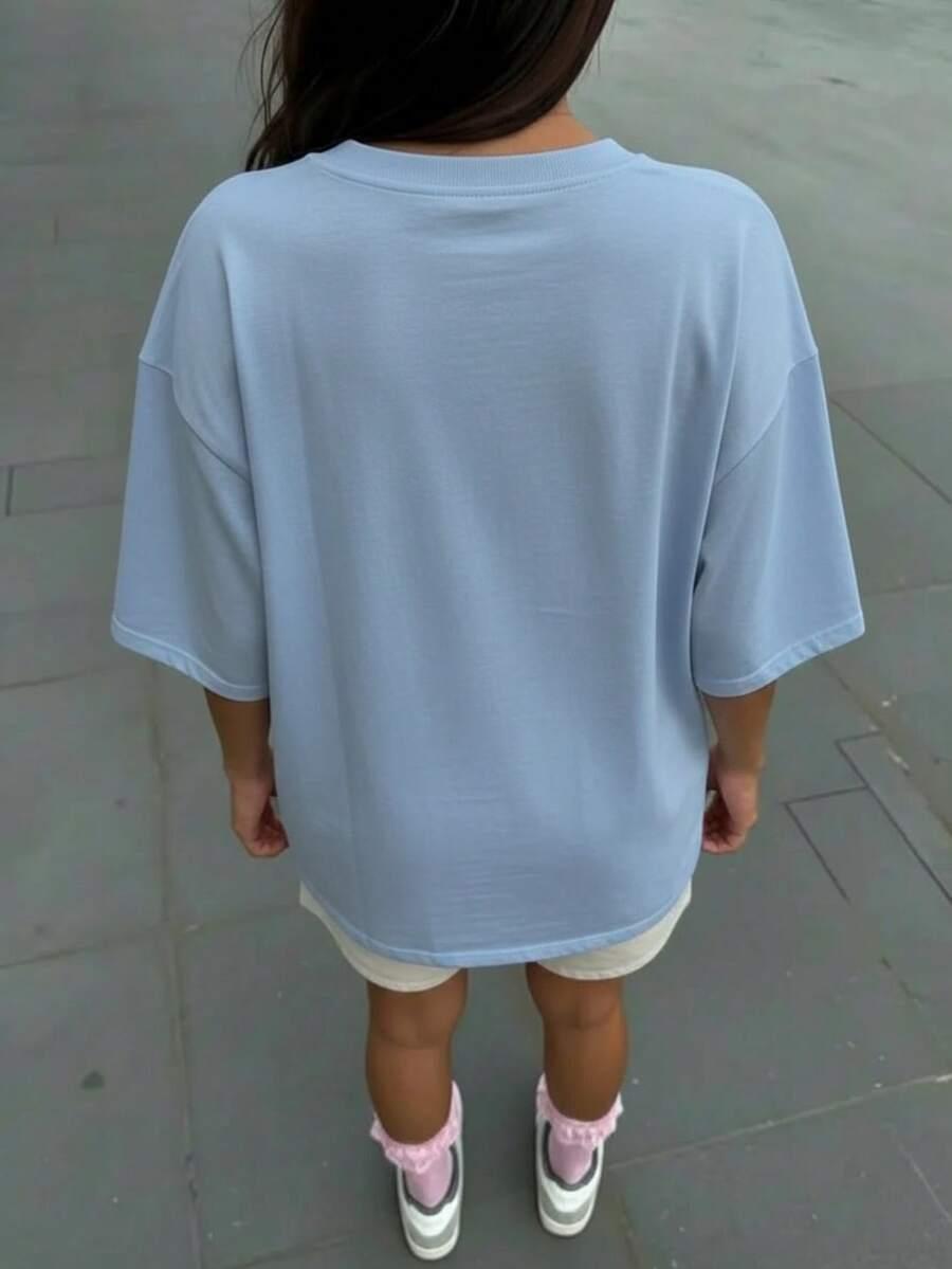 NIEBIESKI T-SHIRT OKRĄGŁY DEKOLT