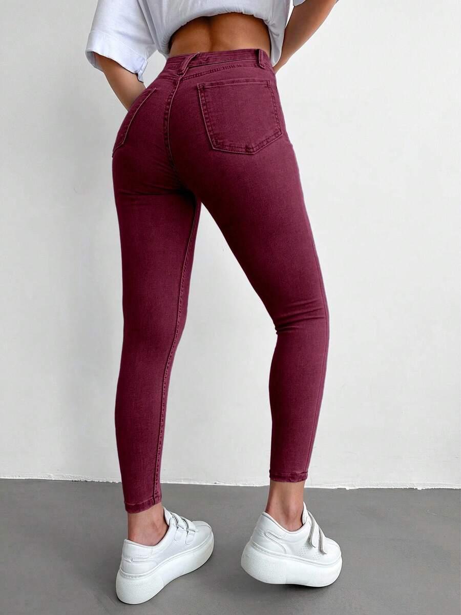 BORDOWE SPODNIE JEANS 