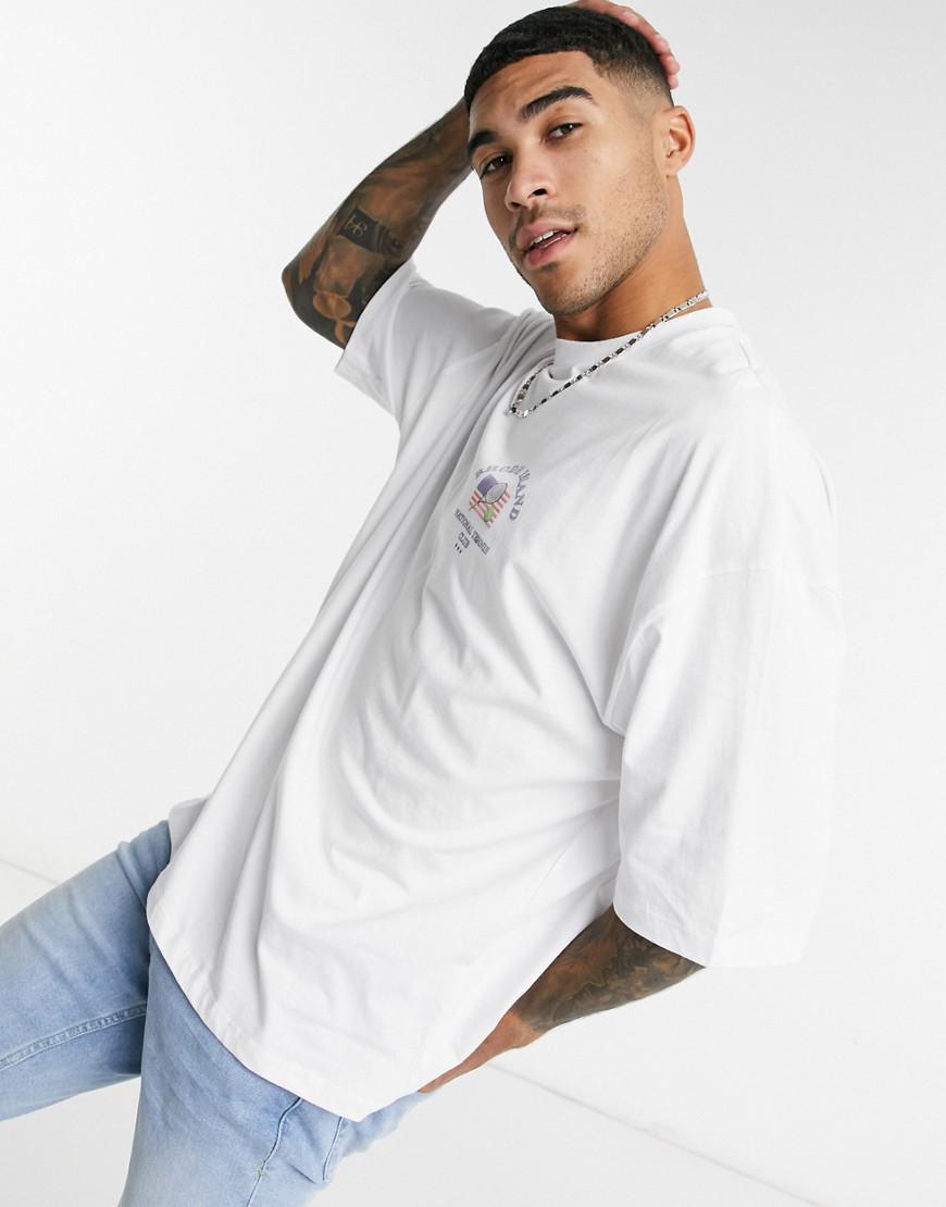 BIAŁY T-SHIRT OKRĄGŁY DEKOLT NADRUK 